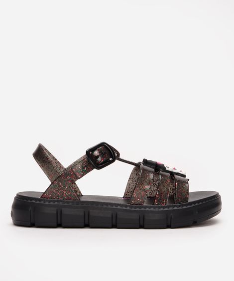 sandália infantil hello kitty com glitter grendene preta