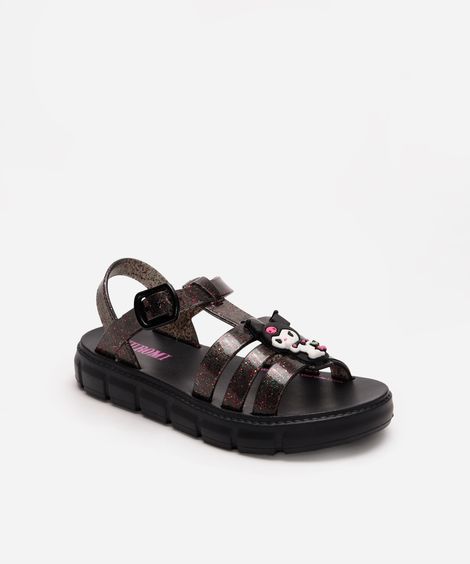 sandália infantil hello kitty com glitter grendene preta