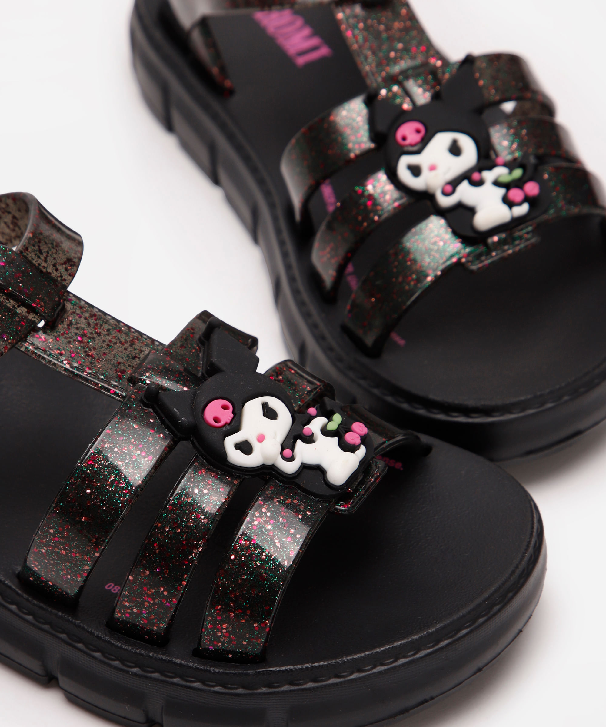 sandália infantil hello kitty com glitter grendene preta