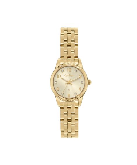 kit relógio feminino condor analógico co2035npkk4x dourado