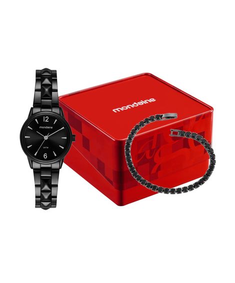 kit relógio feminino mondaine analógico 32865lpmvpe2ka preto