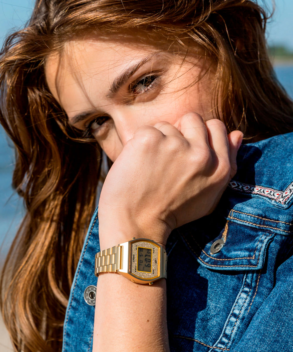 relógio feminino casio digital b640wgg 9df dourado