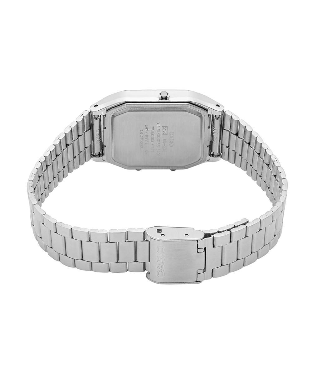relógio unissex casio analógico digital aq 230a 7bmq prateado