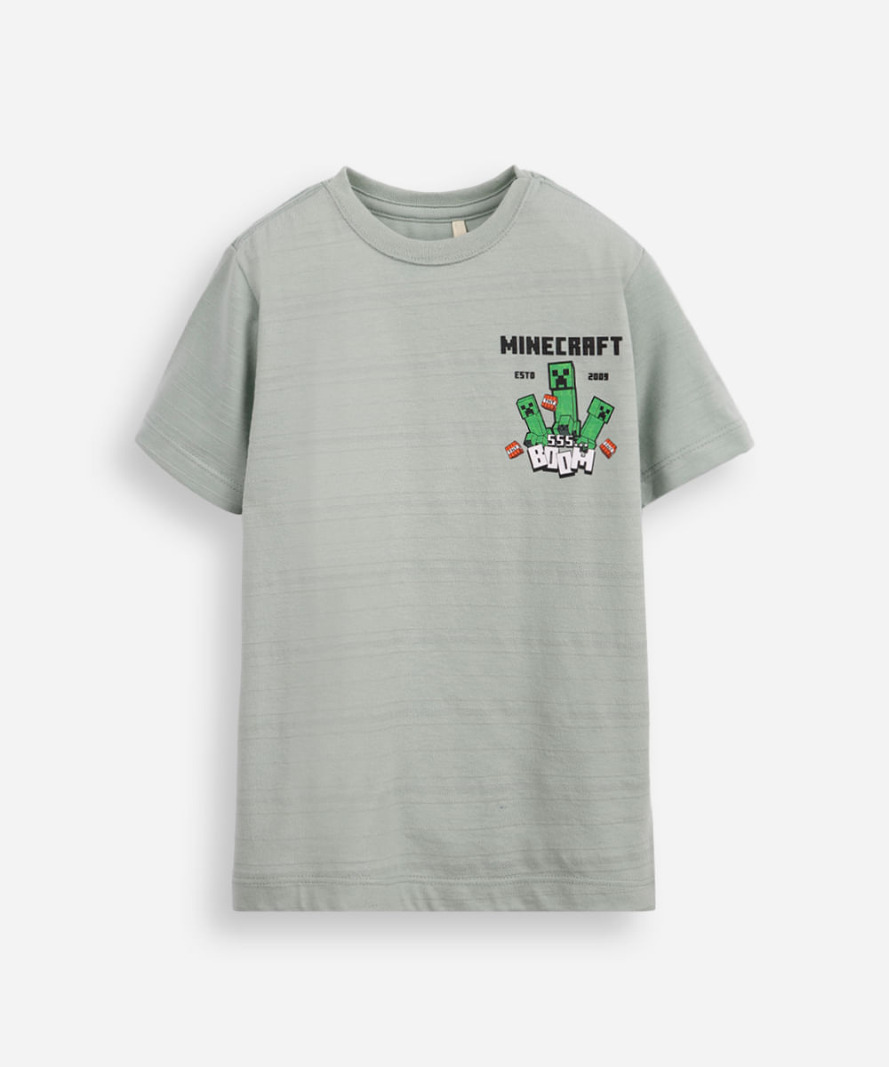 camiseta de algodão infantil minecraft verde