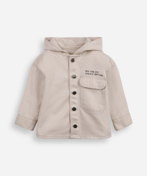 camisa infantil de sarja com capuz e bolso bege
