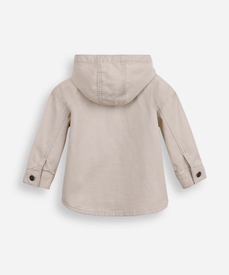 camisa infantil de sarja com capuz e bolso bege