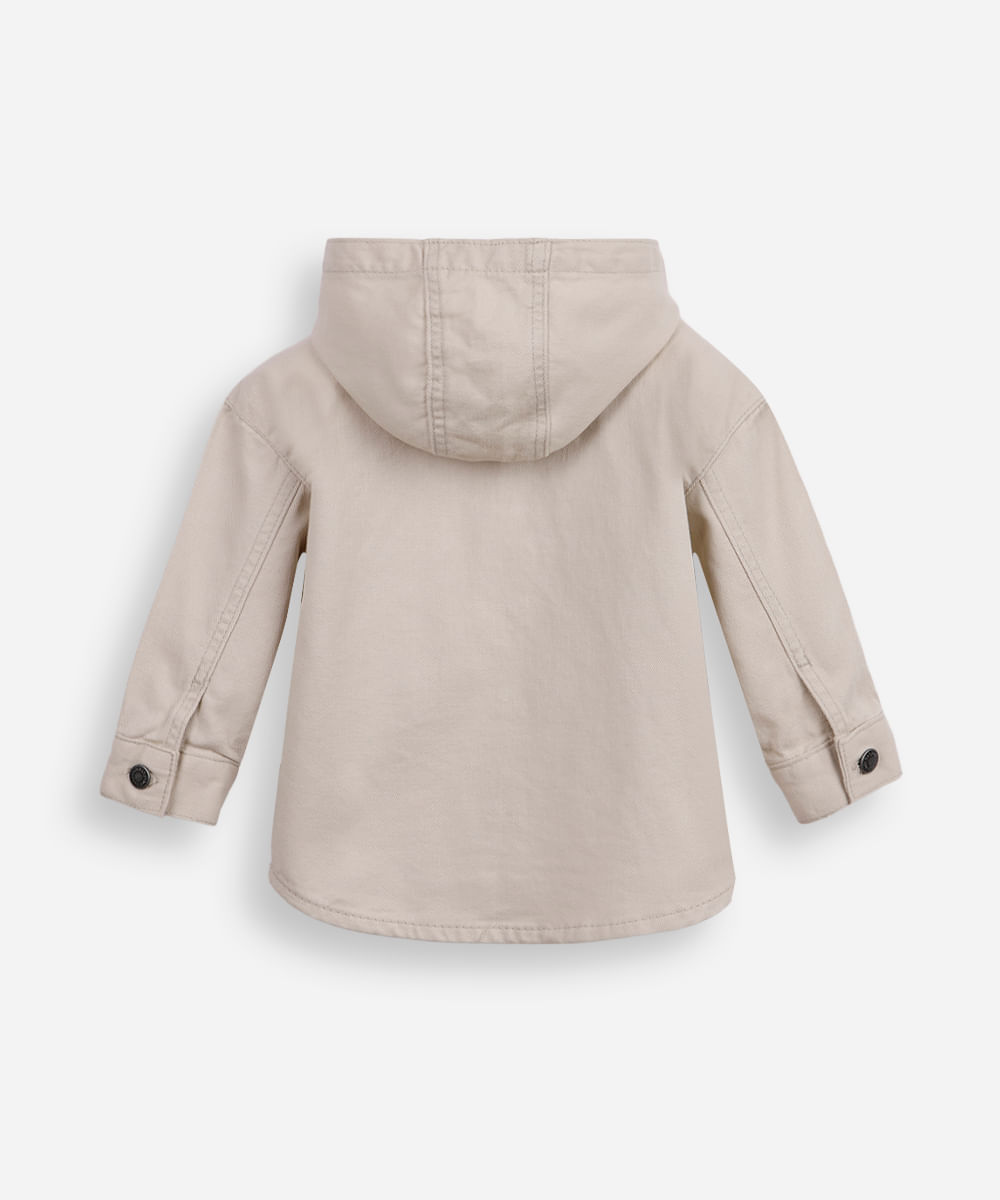 camisa infantil de sarja com capuz e bolso bege