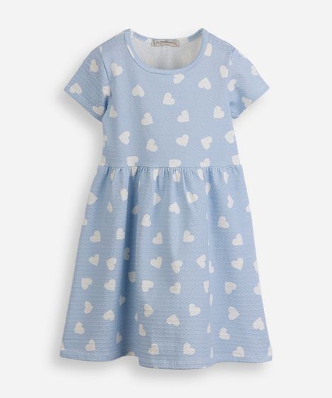 vestido infantil malha corações texturizado azul