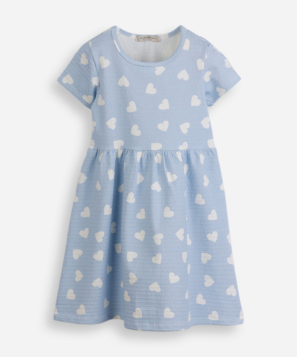 vestido infantil malha corações texturizado azul