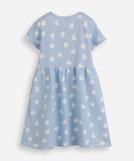 vestido infantil malha corações texturizado azul