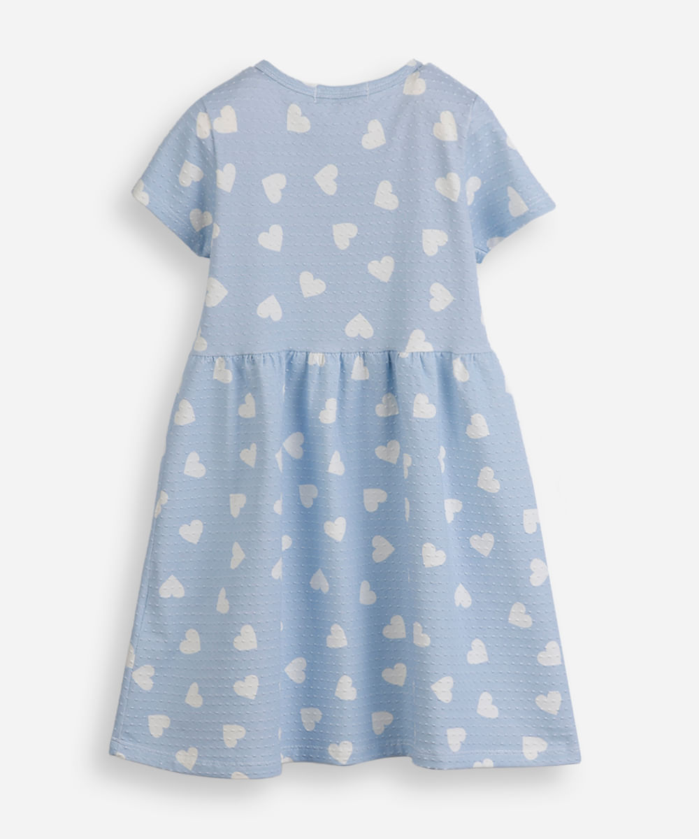 vestido infantil malha corações texturizado azul