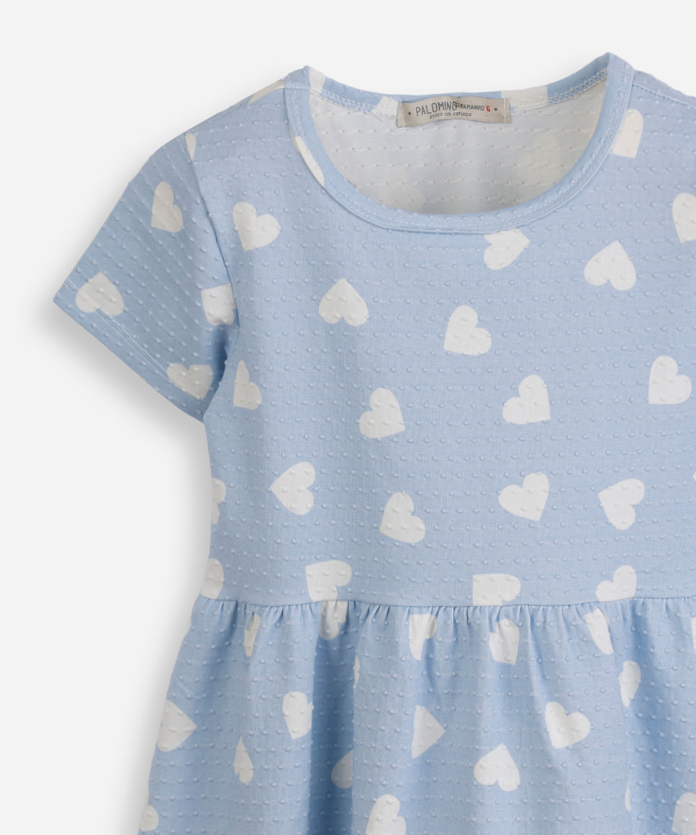 vestido infantil malha corações texturizado azul
