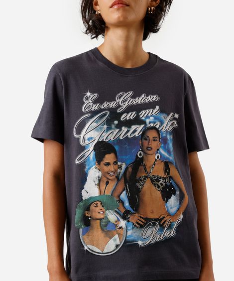 camiseta feminina de algodão bebel paraíso tropical cinza