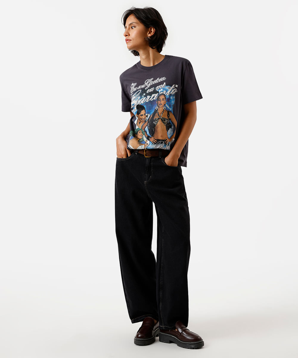 camiseta feminina de algodão bebel paraíso tropical cinza