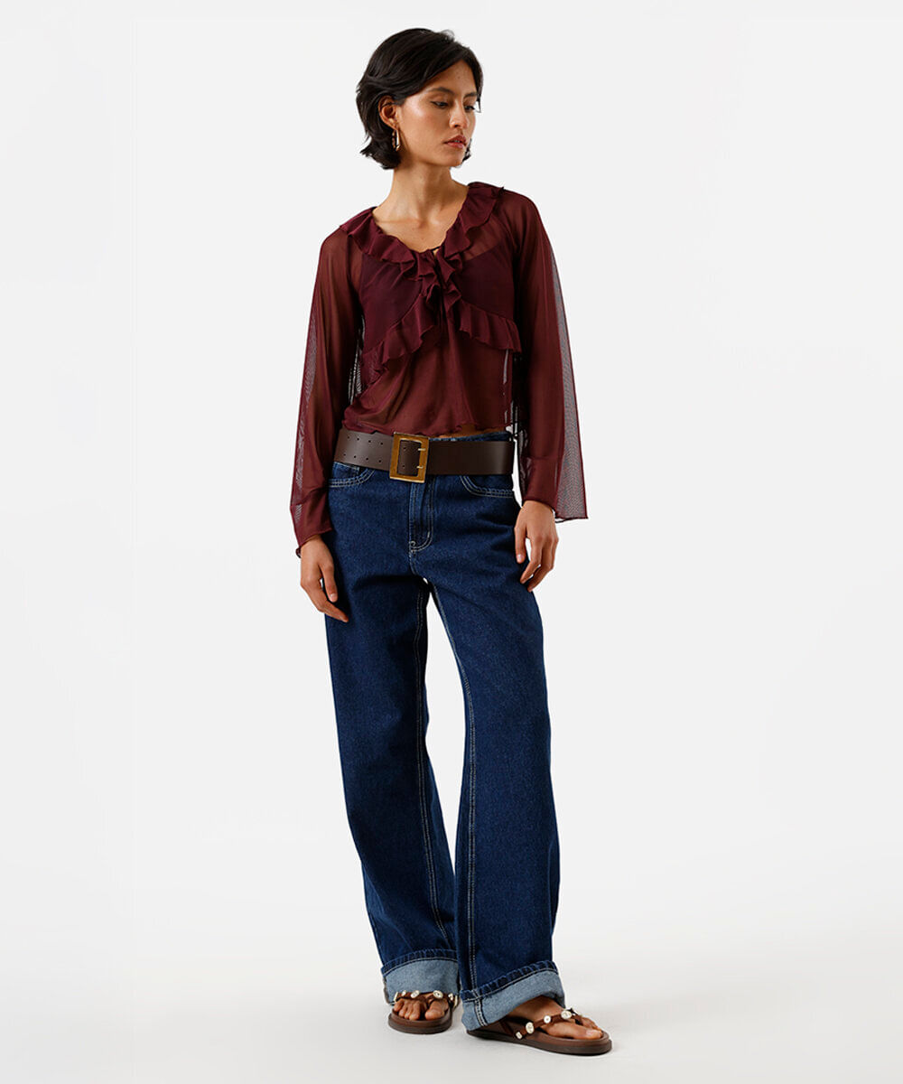 bata feminina de tule com babados vinho