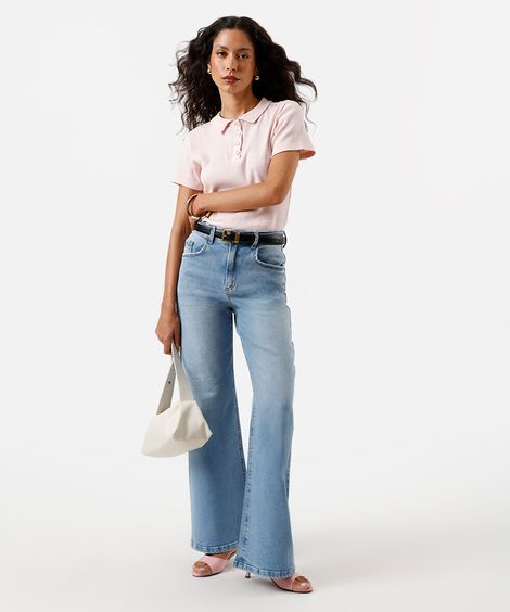 calça wide leg feminina cintura alta jeans azul
