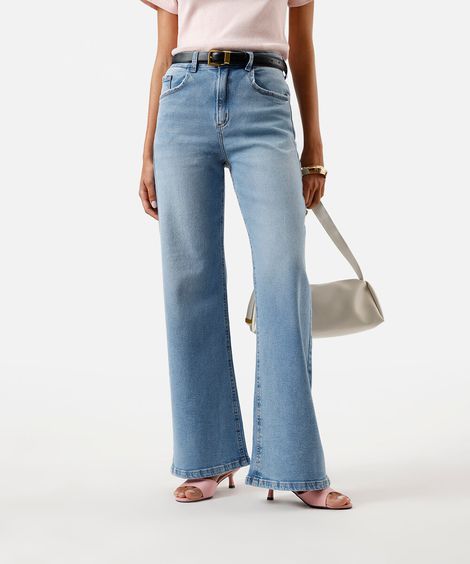calça wide leg feminina cintura alta jeans azul