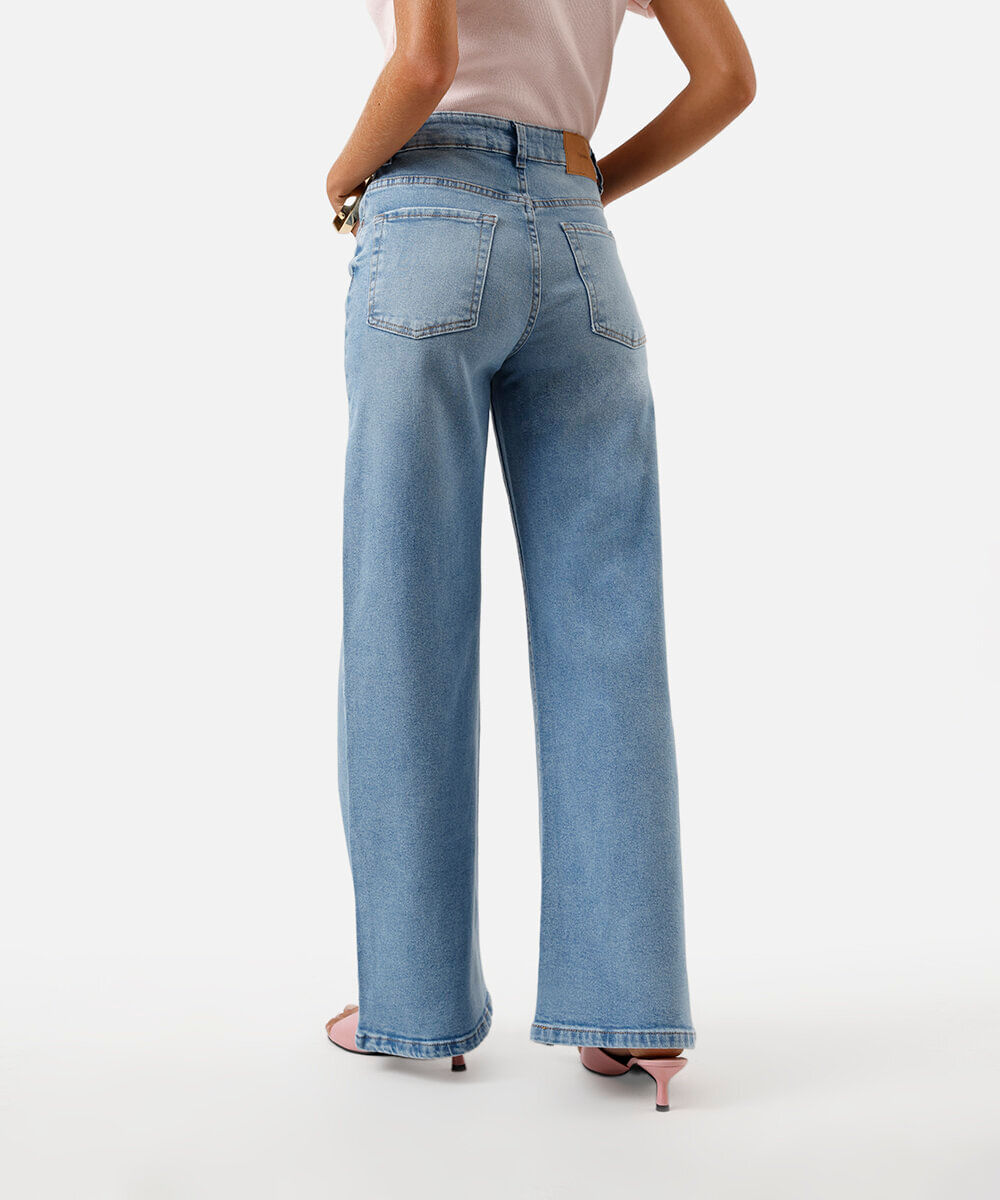 calça wide leg feminina cintura alta jeans azul