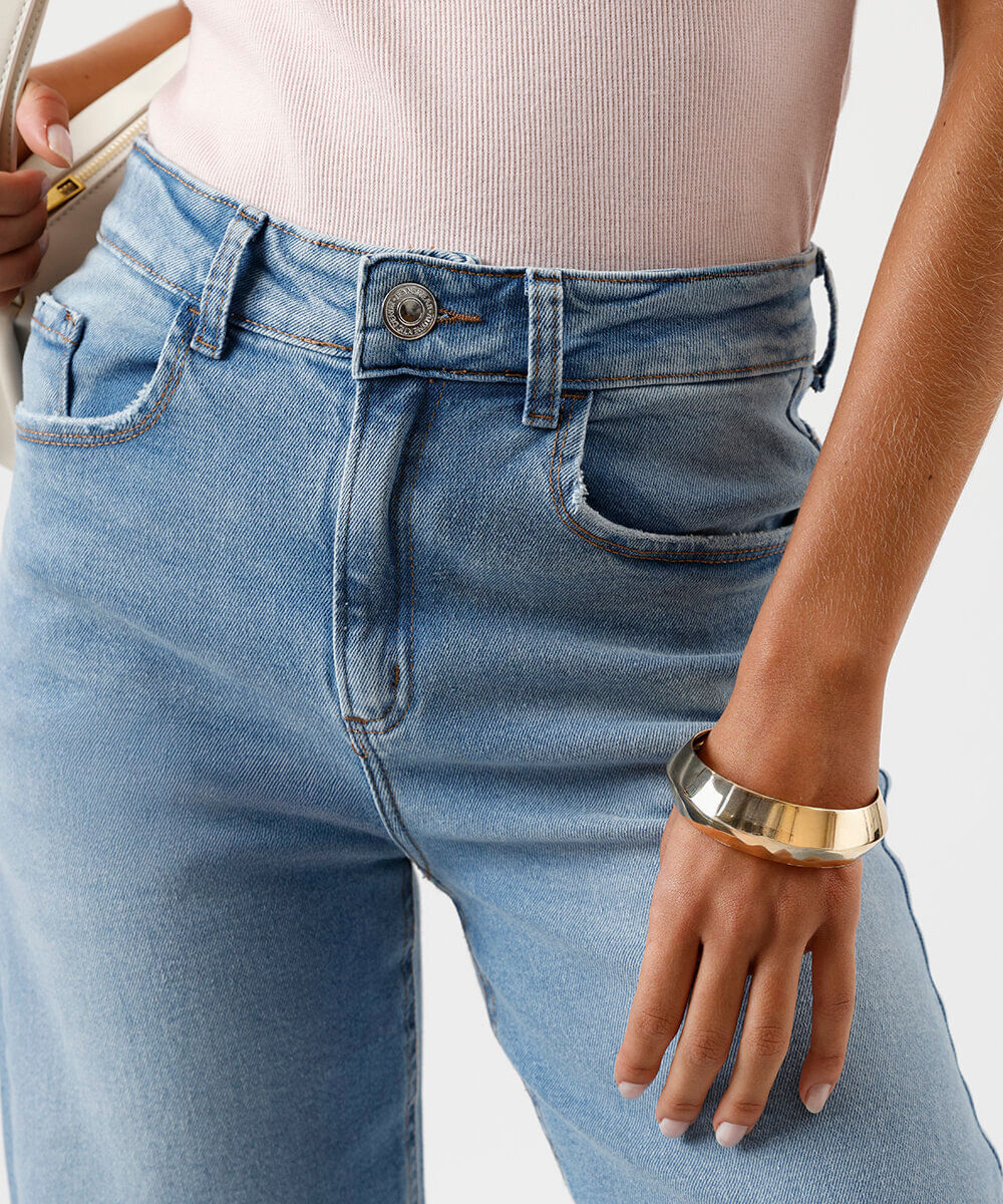 calça wide leg feminina cintura alta jeans azul