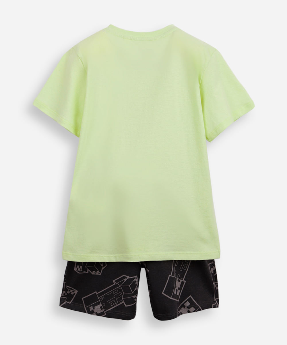 pijama curto infantil de algodão minecraft verde