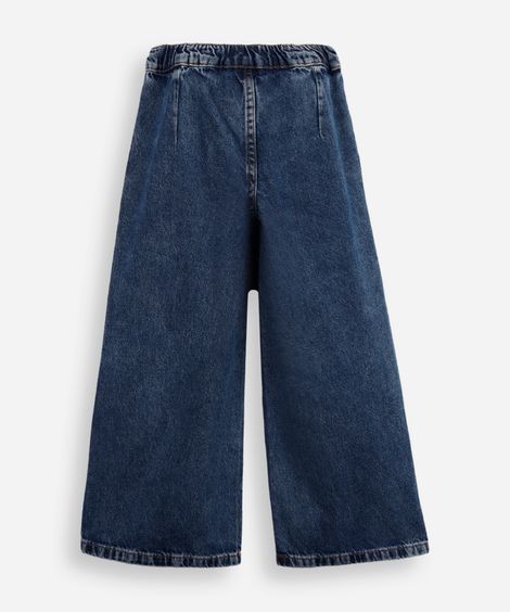 calça wide leg infantil jeans cós elástico azul