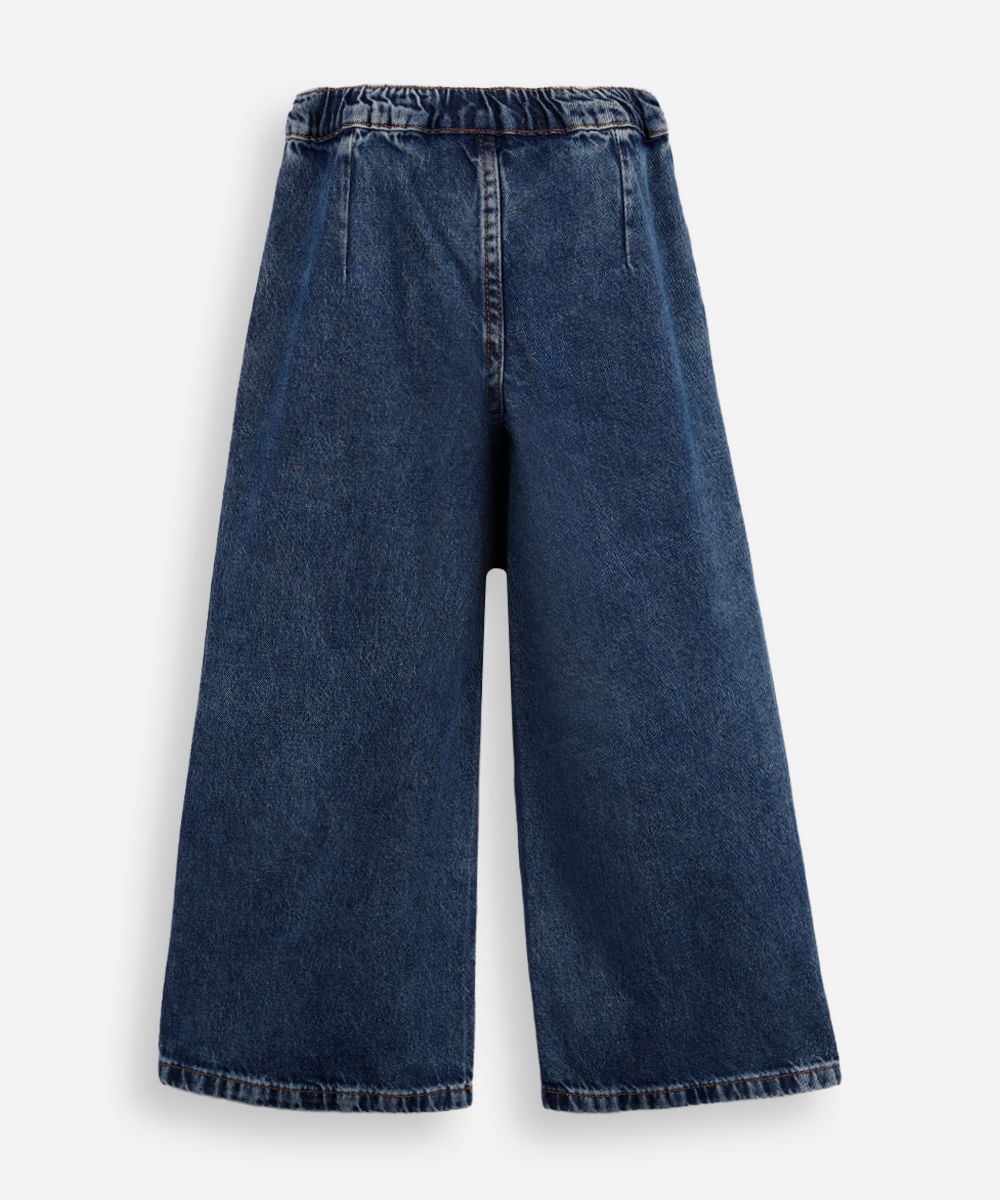calça wide leg infantil jeans cós elástico azul