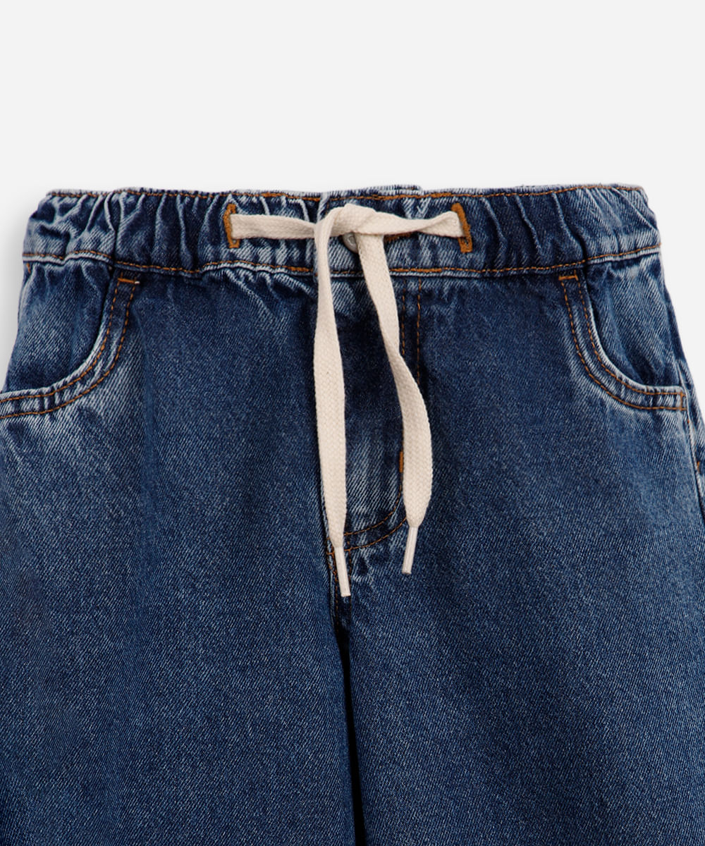 calça wide leg infantil jeans cós elástico azul