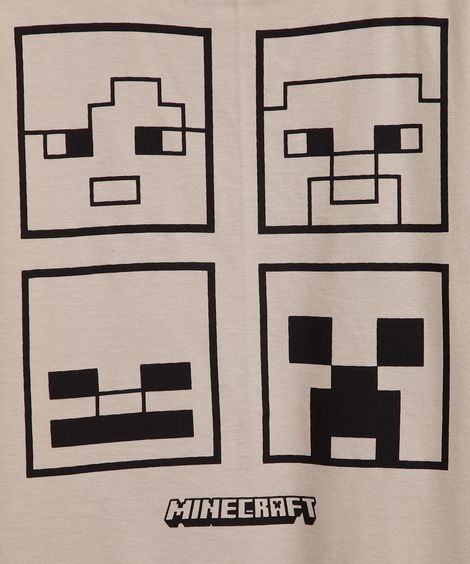 camiseta infantil de algodão minecraft bege