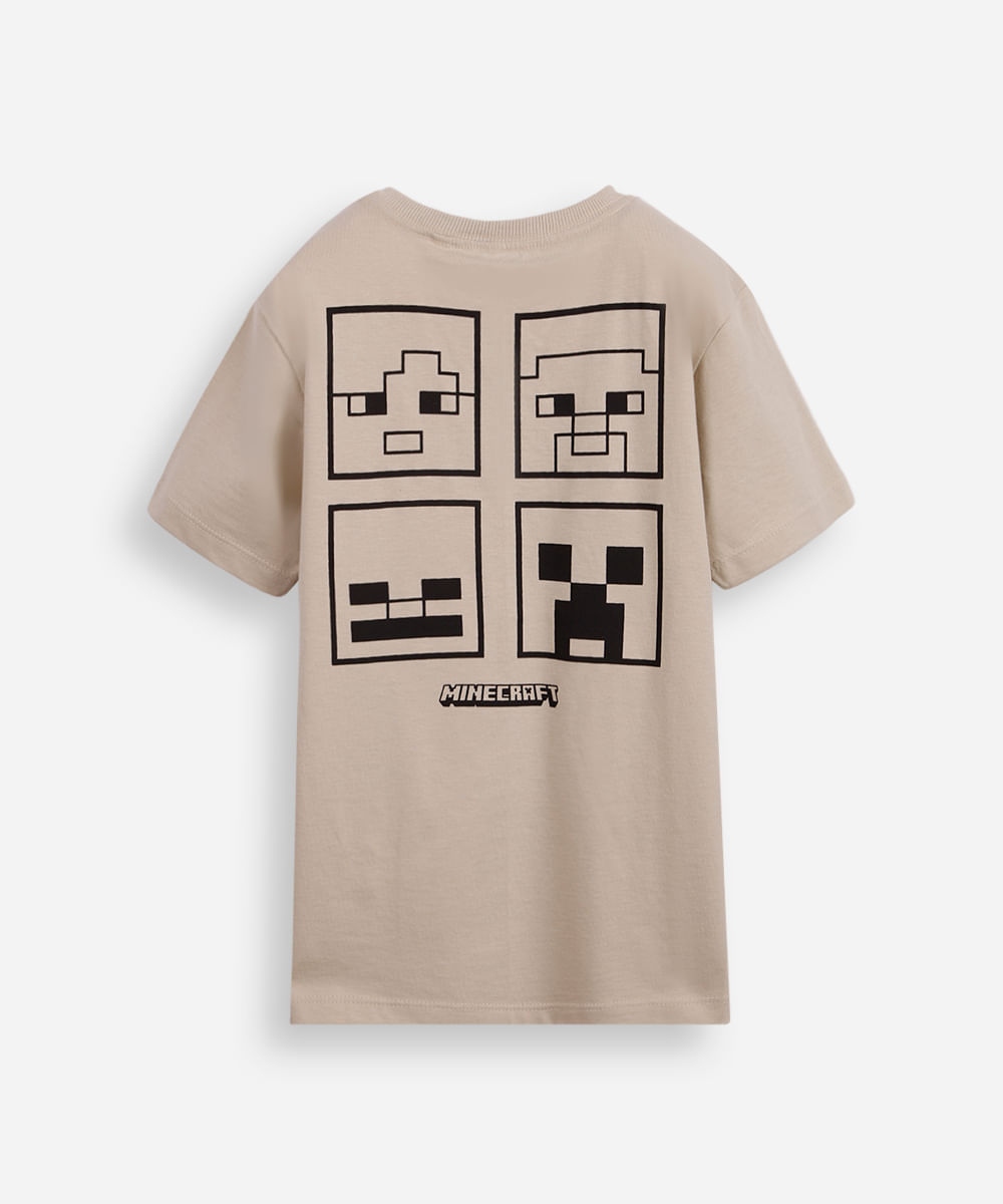 camiseta infantil de algodão minecraft bege