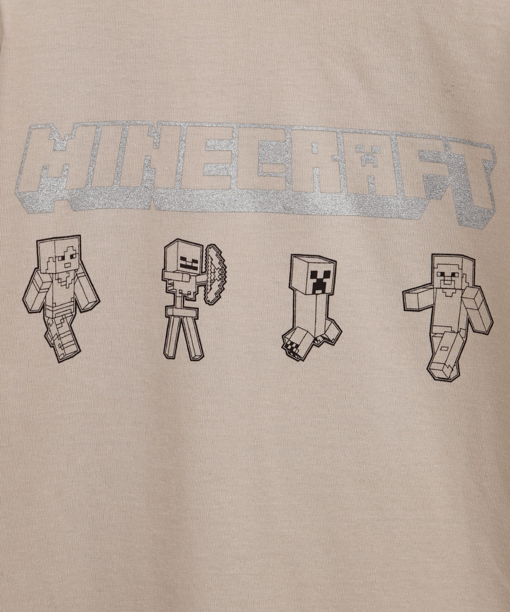 camiseta infantil de algodão minecraft bege