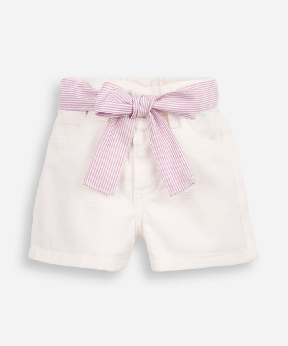 short infantil de sarja com faixa off white