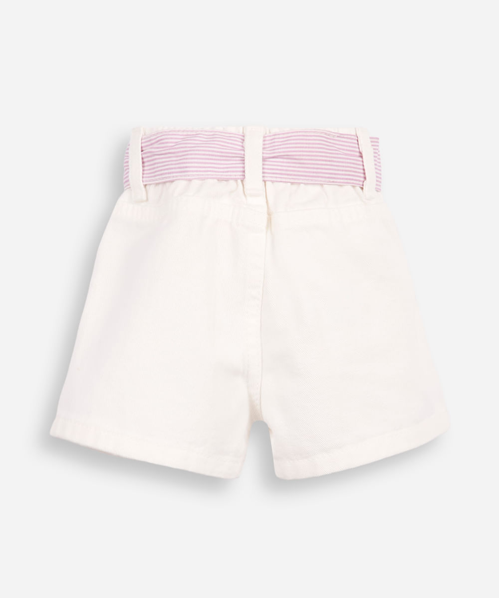 short infantil de sarja com faixa off white