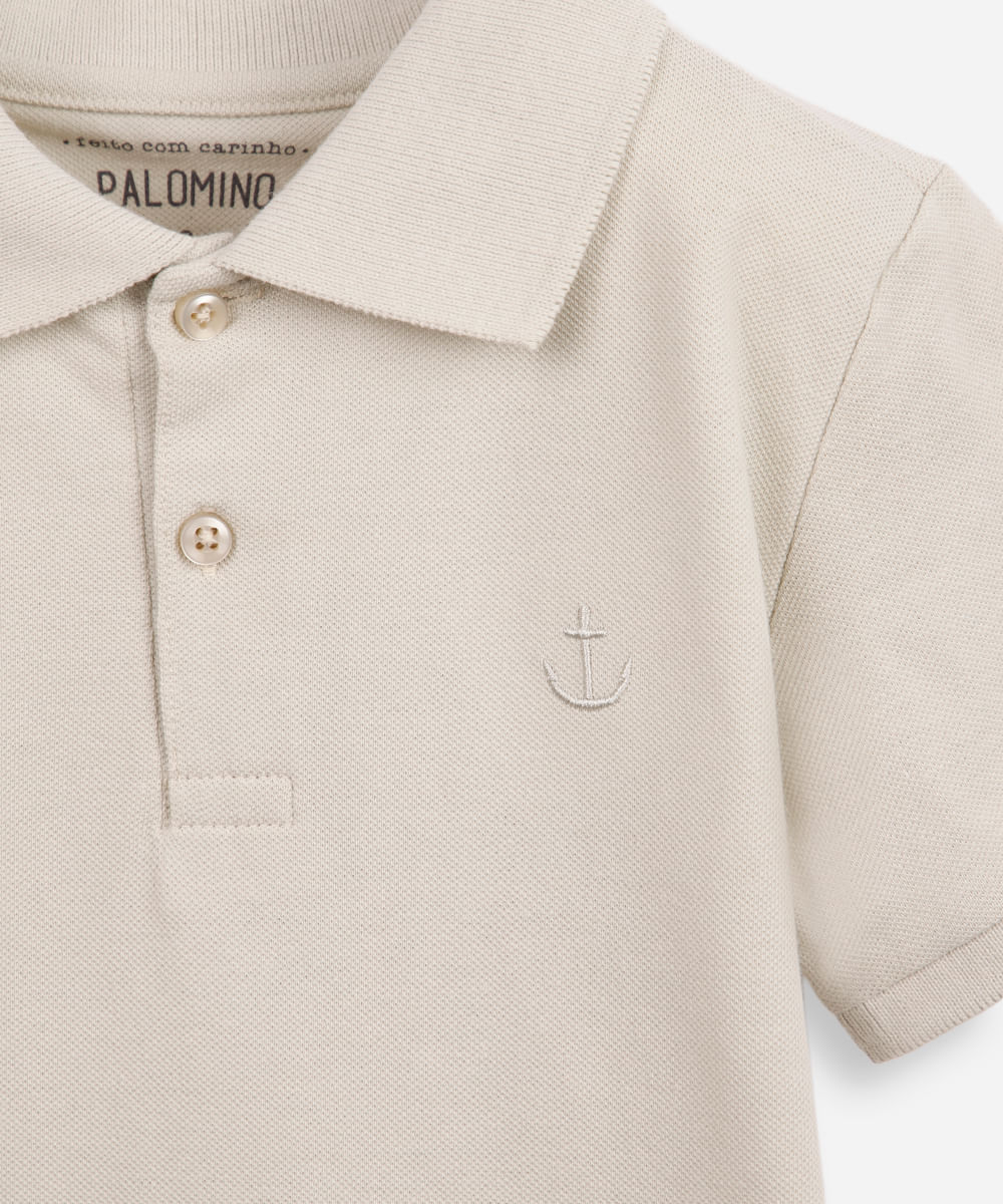 polo de algodão infantil âncora bege