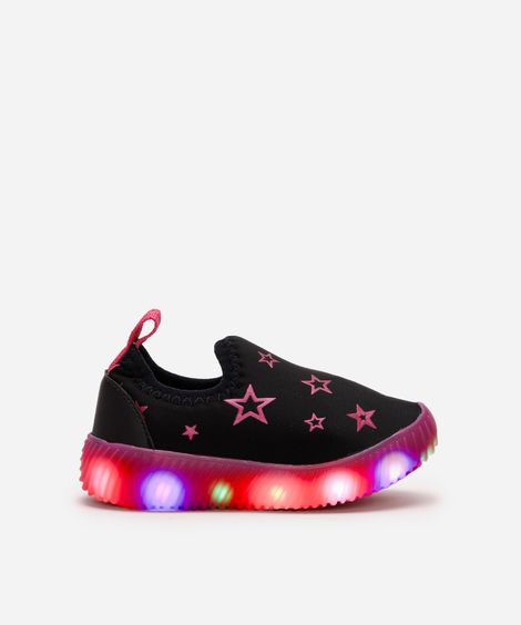 tênis infantil estrelas com luz calce fácil ace preto