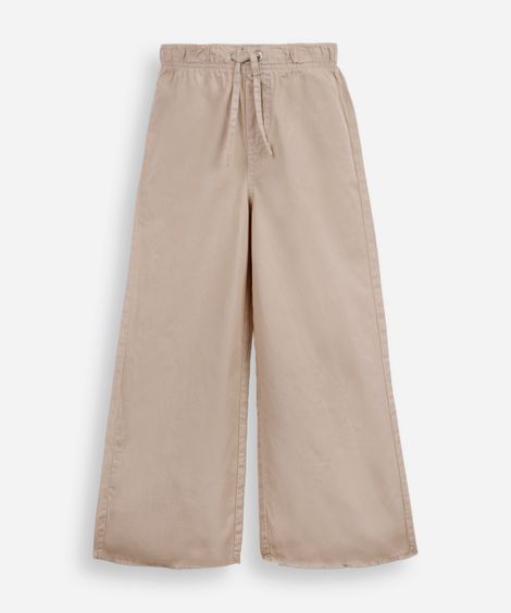 calça infantil wide leg cós elástico bege