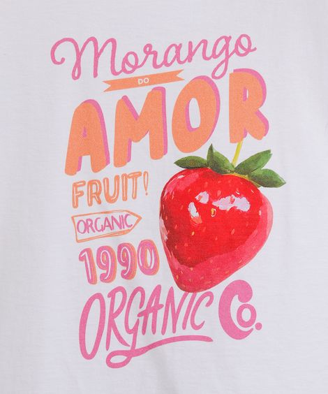 camiseta infantil de algodão morango do amor off white