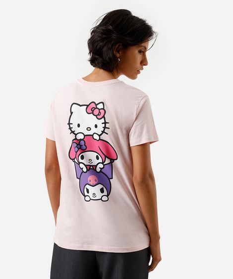 camiseta feminina de algodão hello kitty rosa