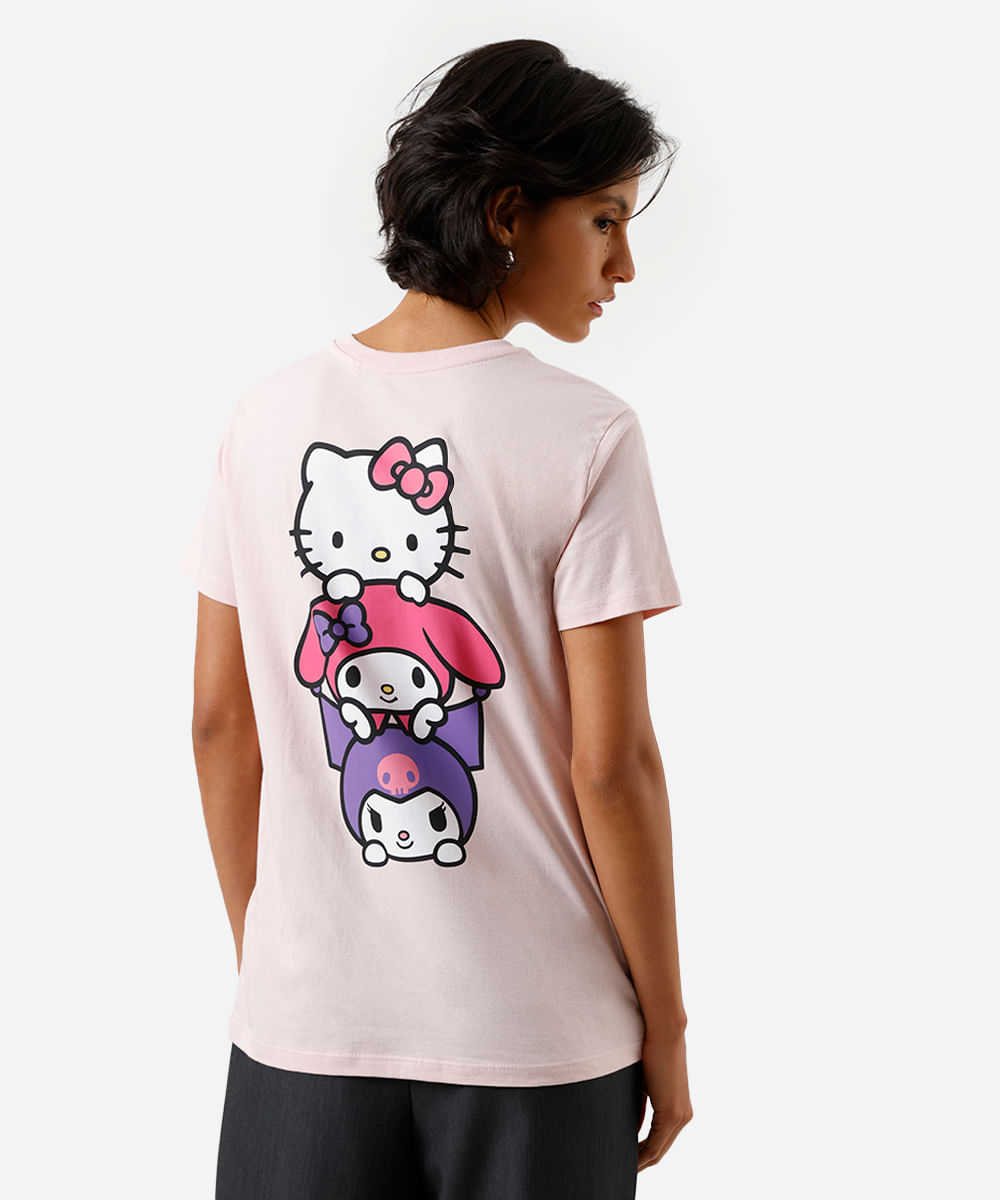 camiseta feminina de algodão hello kitty rosa