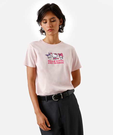 camiseta feminina de algodão hello kitty rosa