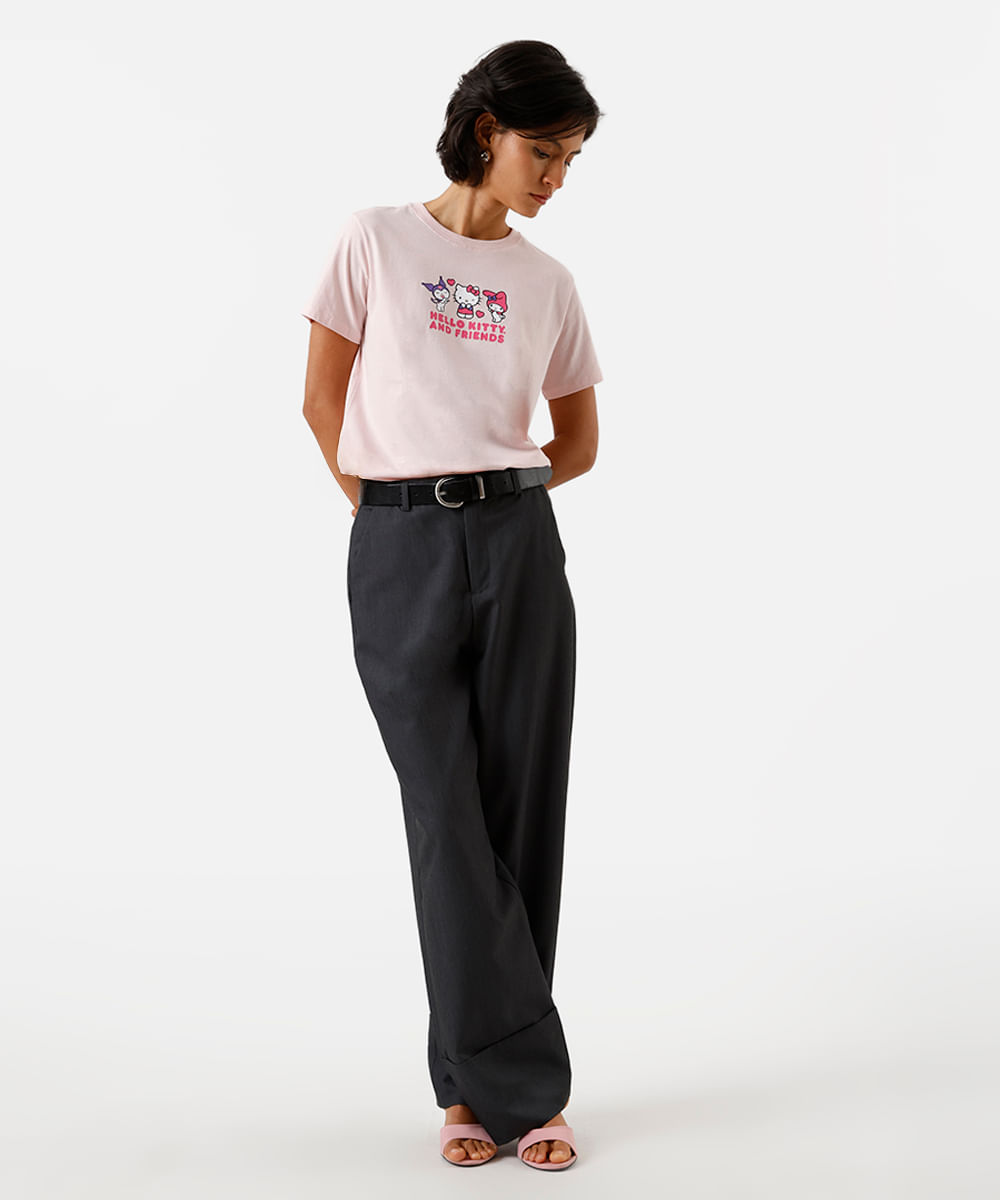 camiseta feminina de algodão hello kitty rosa