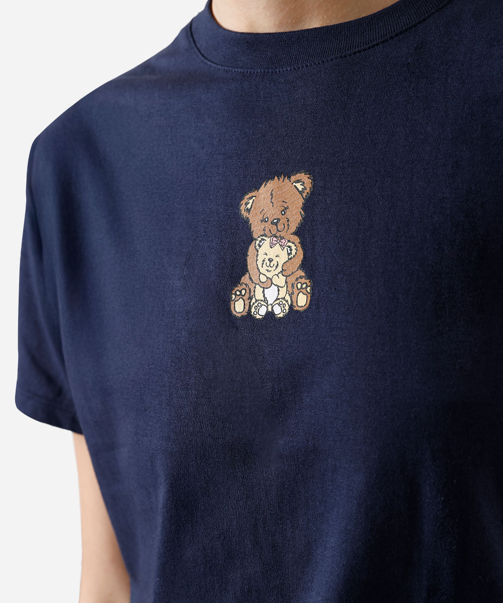 camiseta feminina de algodão ursinhos azul