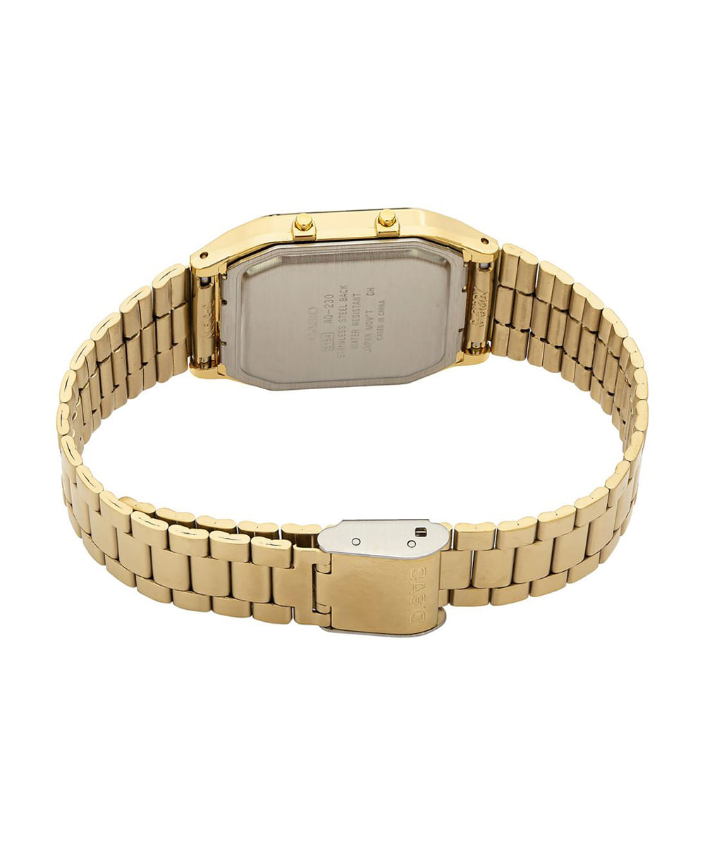 relógio unissex casio analógico digital aq 230ga 9bmq dourado