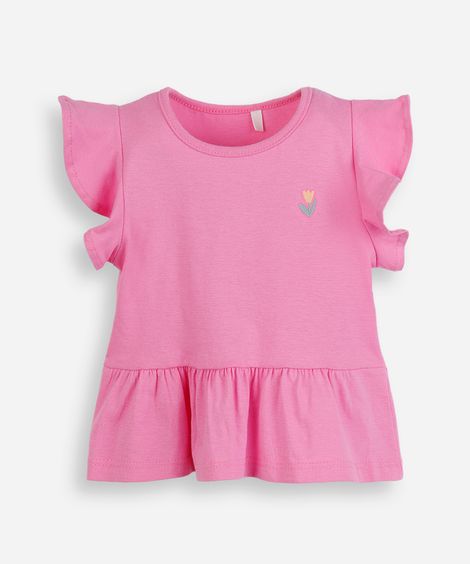 blusa infantil malha com bordado rosa