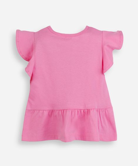 blusa infantil malha com bordado rosa