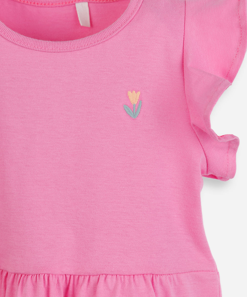blusa infantil malha com bordado rosa