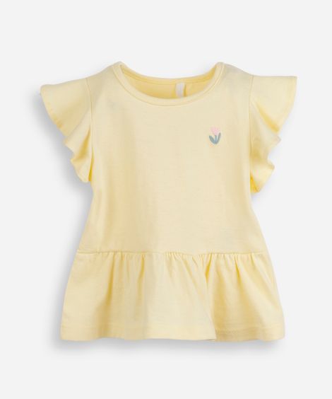 blusa infantil malha com bordado amarela