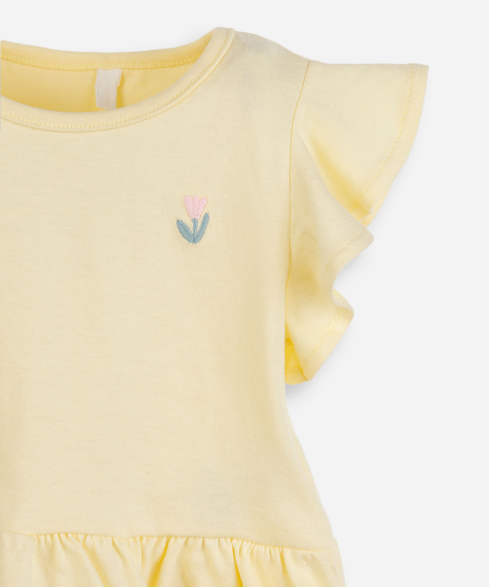 blusa infantil malha com bordado amarela