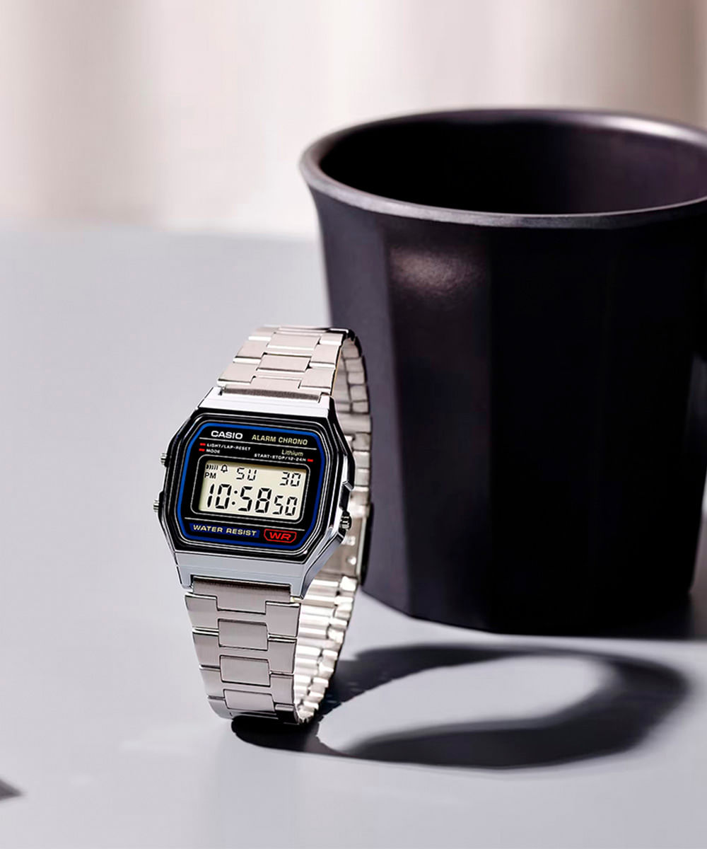 relógio masculino casio digital a158wa 1df prateado