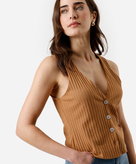 colete feminino texturizado marrom