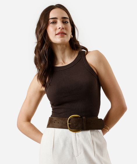 regata feminina de algodão canelada marrom